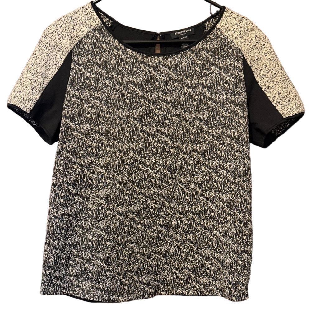 Kenneth Cole New York Black and White Mixed Media Short Sleeve Top